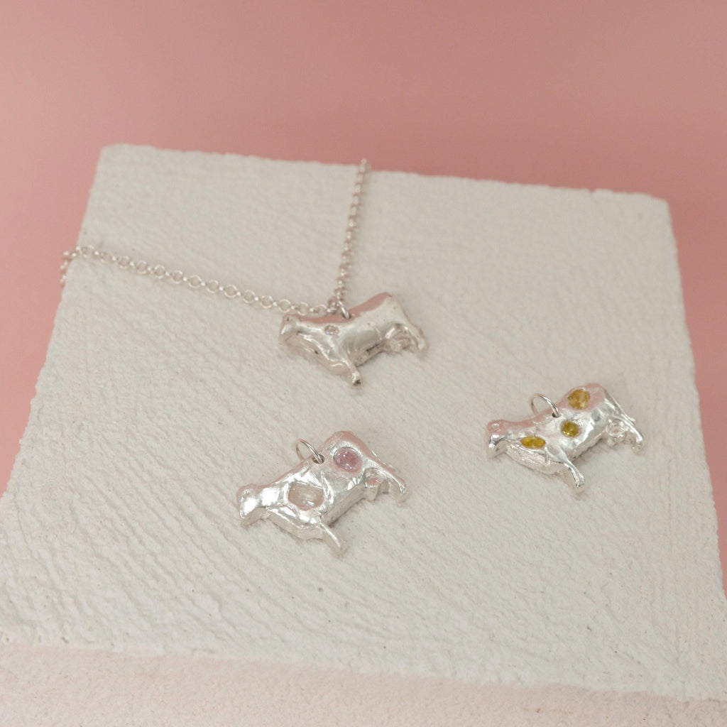 Custom Solid Silver Cow Necklace